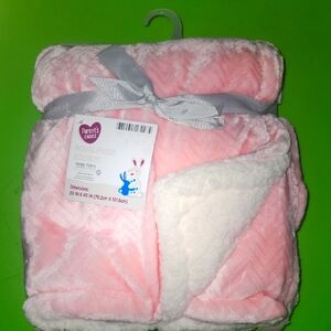 Pink and White Plush Baby Blanket